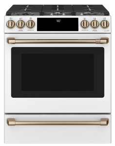 GE® Cafe™ Series 30" Slide-In Front Control Gas/Convection Range Matte White - A La Carte ($$$$$)
