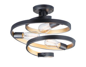 3 Light Semi Flush Fixture ($$$$) (W 16" x H 13") Twister – Black/Gold