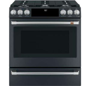 GE® Cafe™ Series 30" Slide-In Front Control Gas/Convection Range Black Slate - A La Carte ($$$$$)