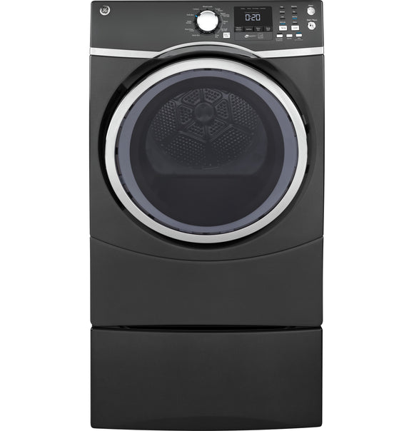 GE® 7.5 cu. ft. Capacity Front Load Electric Dryer with Steam - Gray with Pedestal ($$$$$)